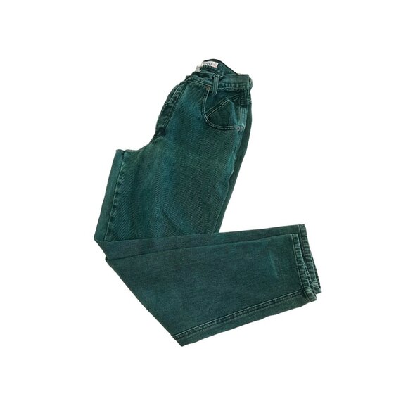 Vintage Zena Jeans Womens 25-26 Green Straight Leg High Rise Button Fly Earthy - Picture 15 of 16